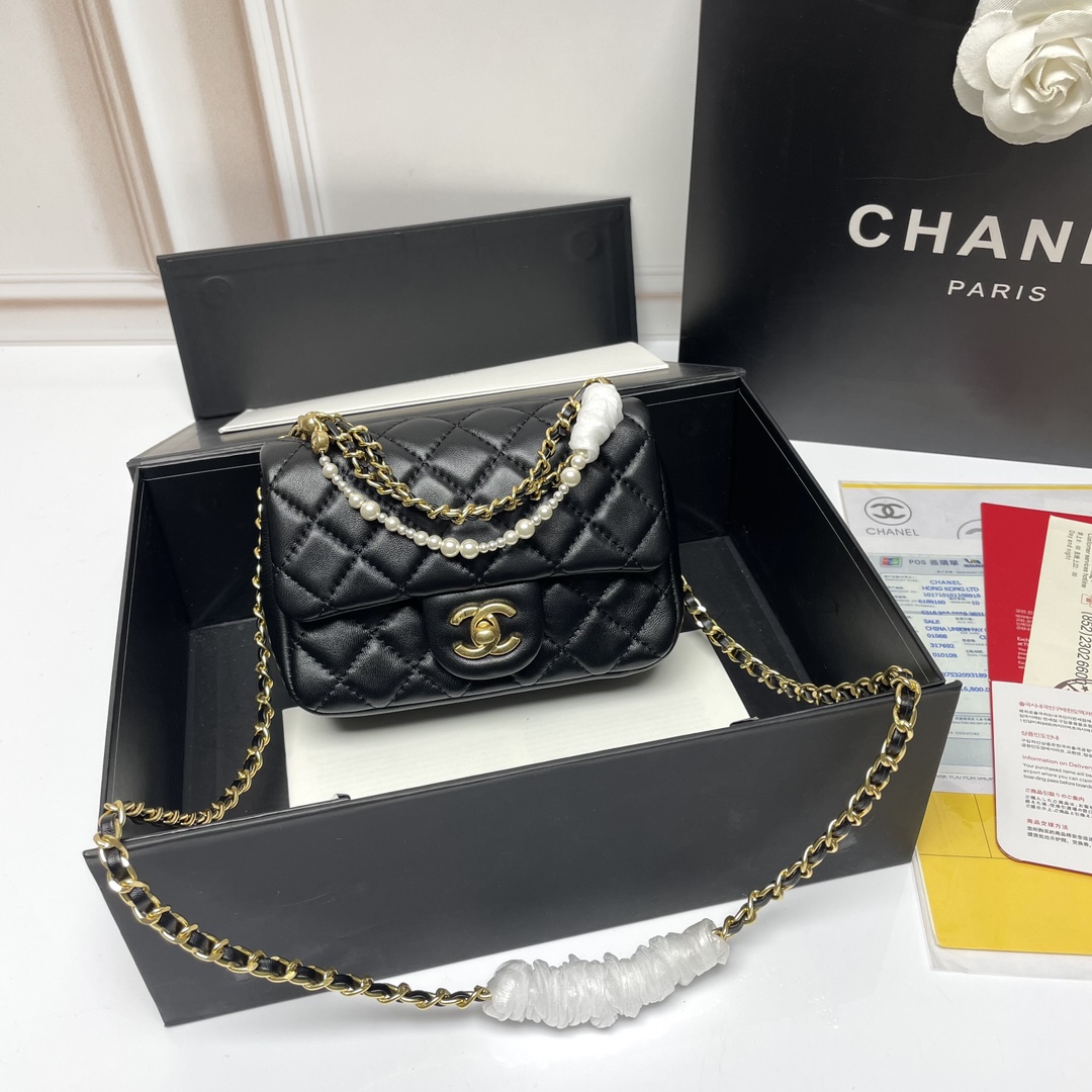 CC Inspired 17c Ivory Caviar Rectangle Mini Gold Hardware - Bag - Gorchic - $128.99