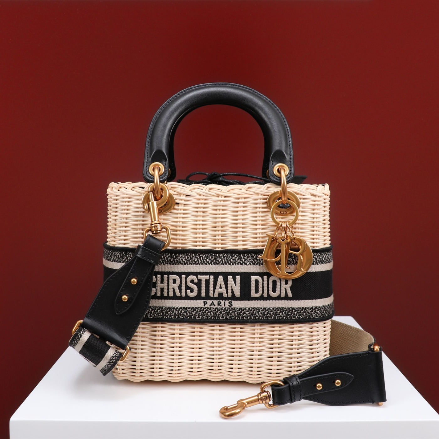 D Inspired Lady D Inspired Natural Wicker and Blue D Inspired Oblique Jacquard Handbag - Bag - Gorchic - $178.99