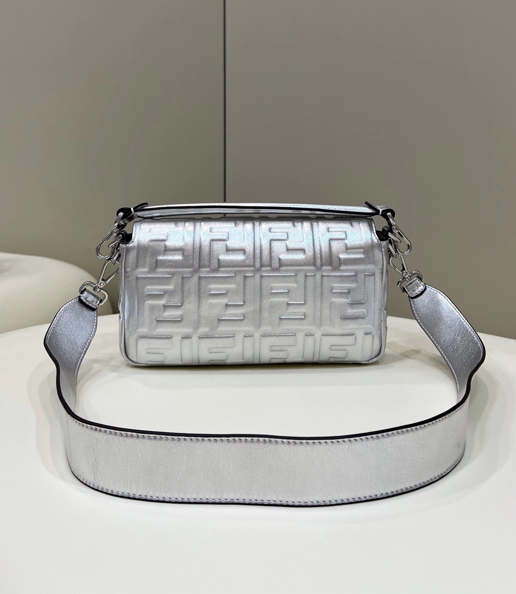 FD Sier Metallic Nappa Embossed Baguette Bag - Gorchic - $138.99