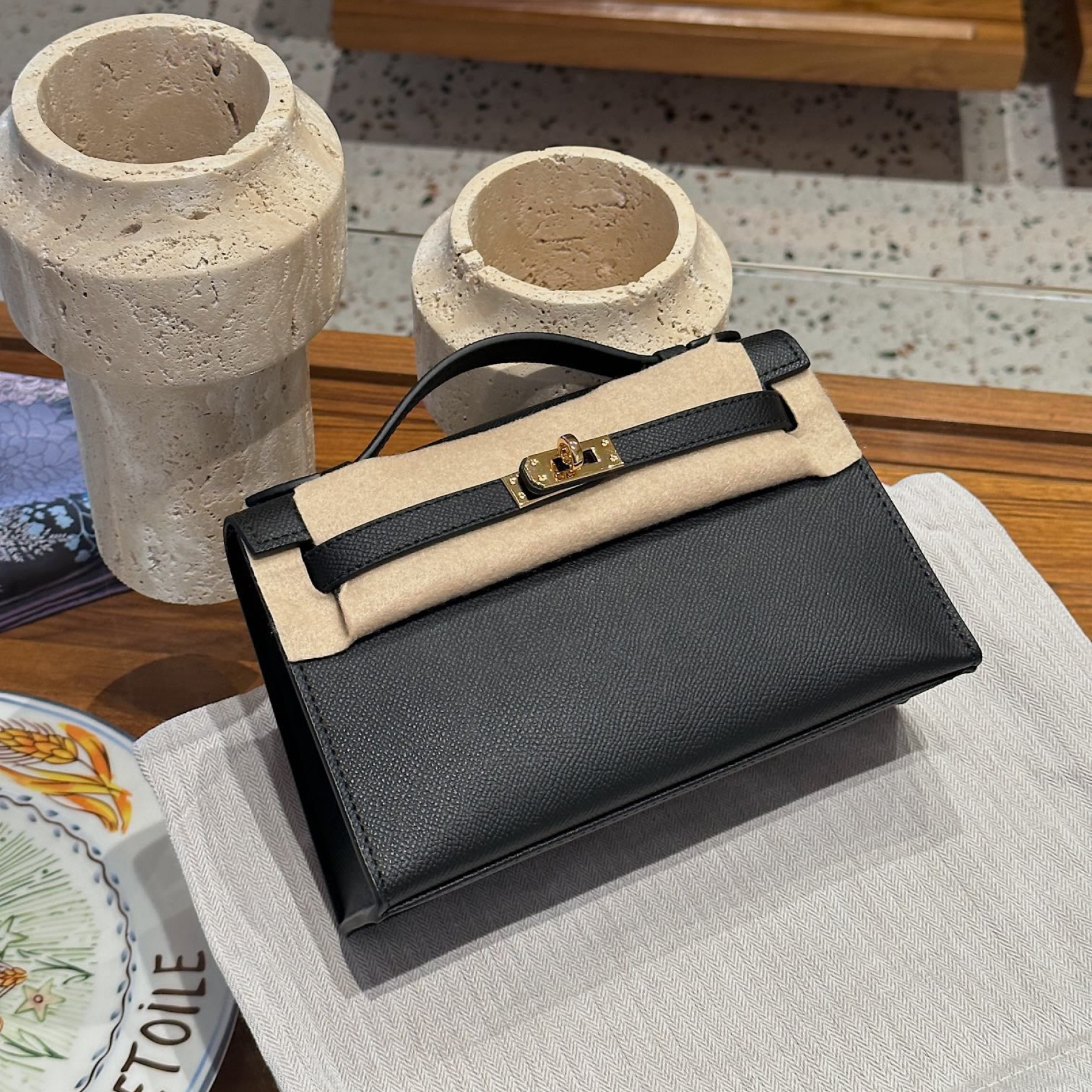 H-Inspired Kelly Mini 1st Kelly Pochette Generation Epsom Palm Leather-Black - Gorchic - $143.99