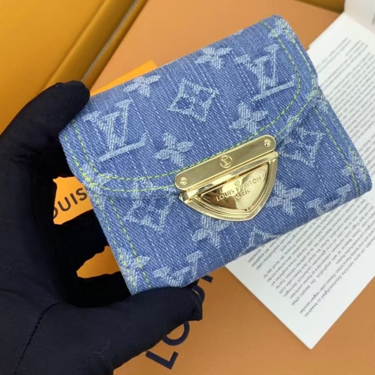 Designer Monogram Victorine Monogram Denim Half Wallet Blue - Gorchic - $88.99