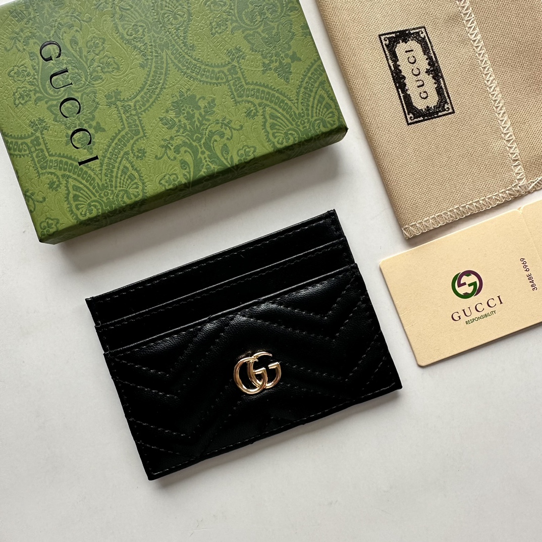 Double-G GG Marmont card case black leather-wallet - Gorchic - $39.99