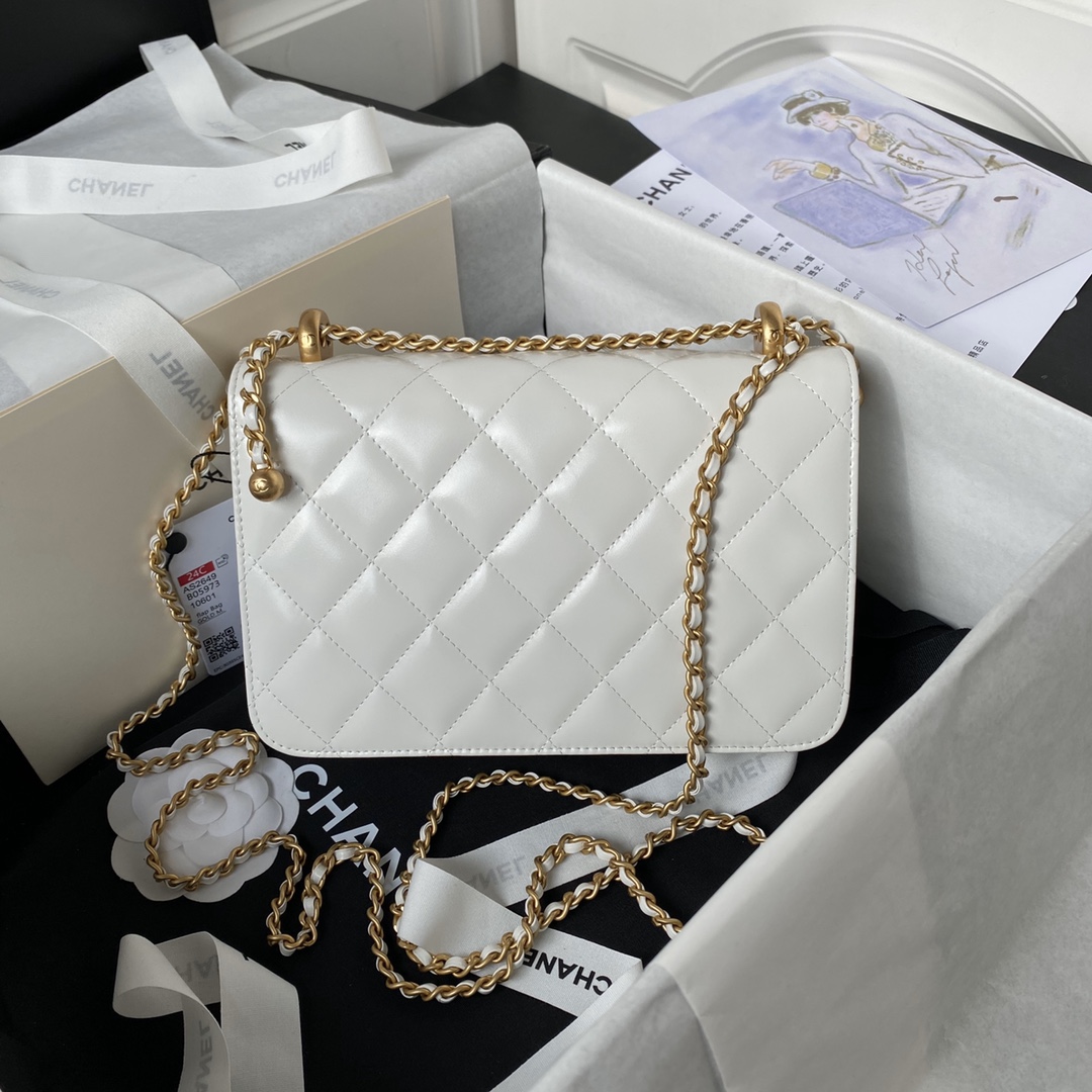 CC Inspired 24C Double Little Gold Balls Bag - White Bag - Gorchic - $145.99