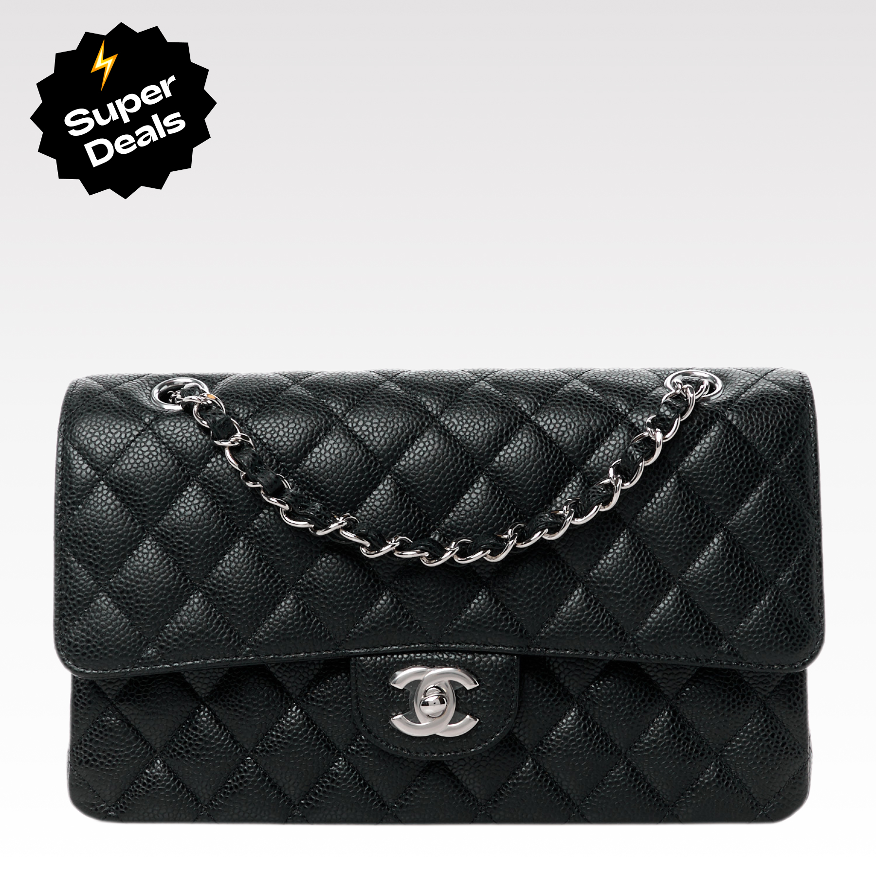 CC Inspired Classic Flag Bag Medium Classic Double Flap Bag SO Black Crumpled Calfskin Sier Hardware - Bag - Gorchic - $125.99