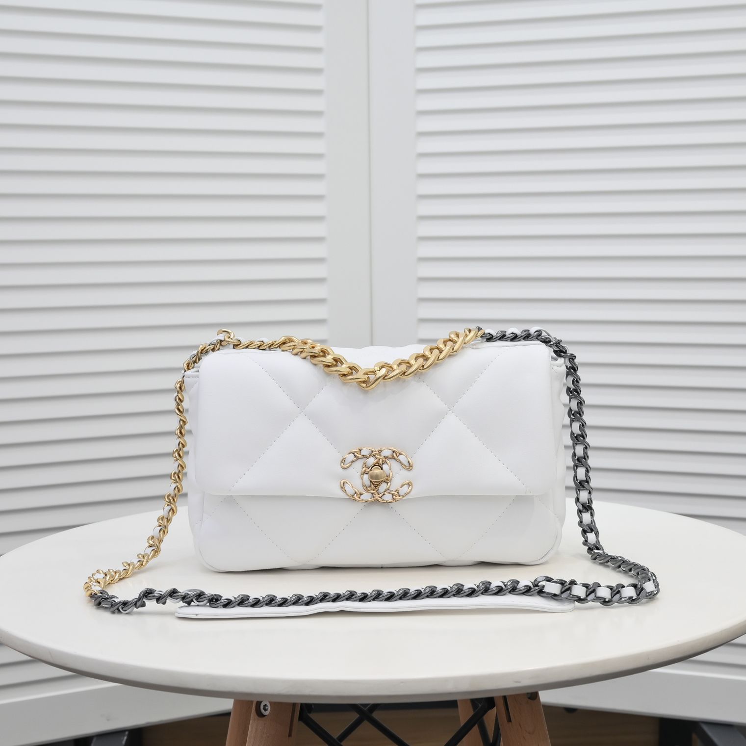 CC Inspired Calfskin Quilted CC Inspired 19 Flap Light White -Golden - Bag - Gorchic - $132.99