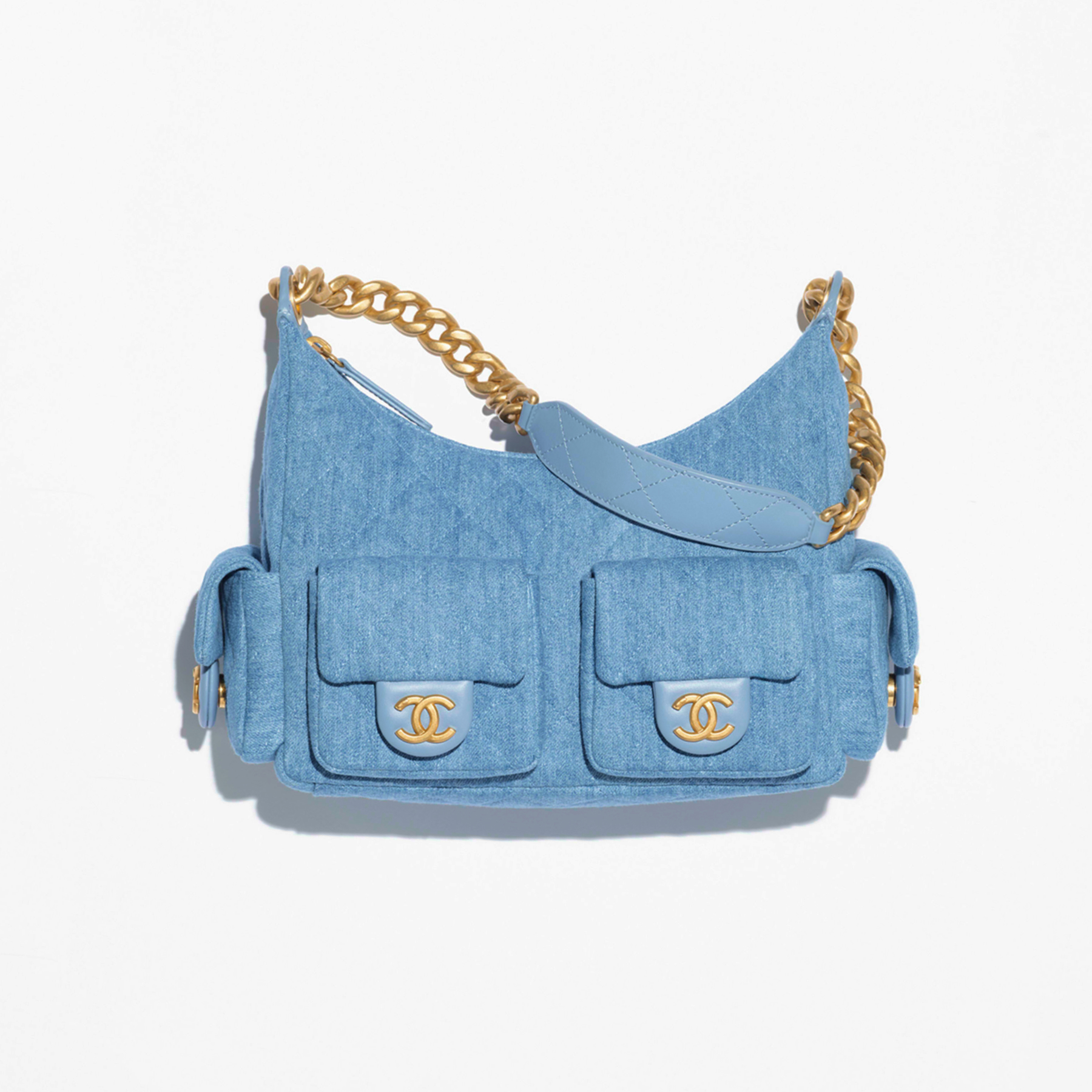 Double-G Hobo Washed Denim And Gold-Tone Metal Blue Bag - Gorchic - $127.99