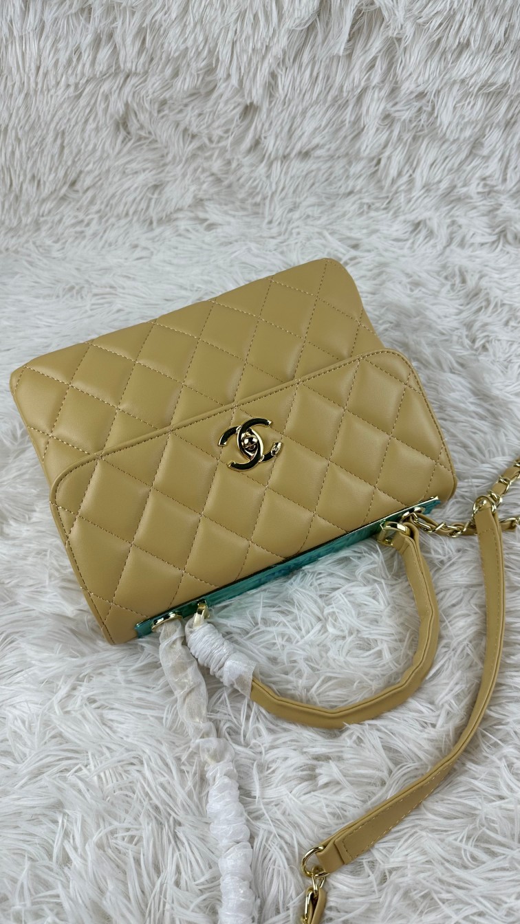 CC Inspired Top Handle Flap Bag Lambskin - khaki - Gorchic - $140.99