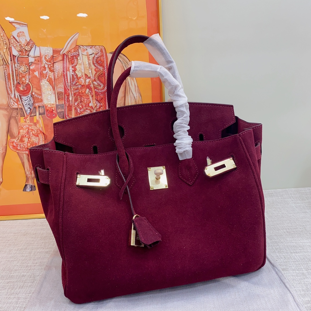 H-Inspired Birkin Bag Doblis Bag Golden Hardware-Burgundy Bag - Gorchic - $181.99