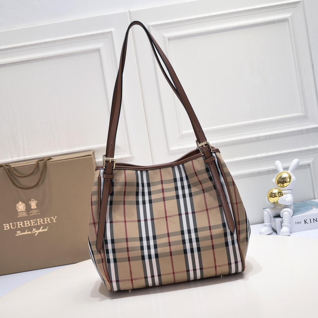 burbery Invisible War Horse Shopper - Checkered Brown Bag - Gorchic - $163.99