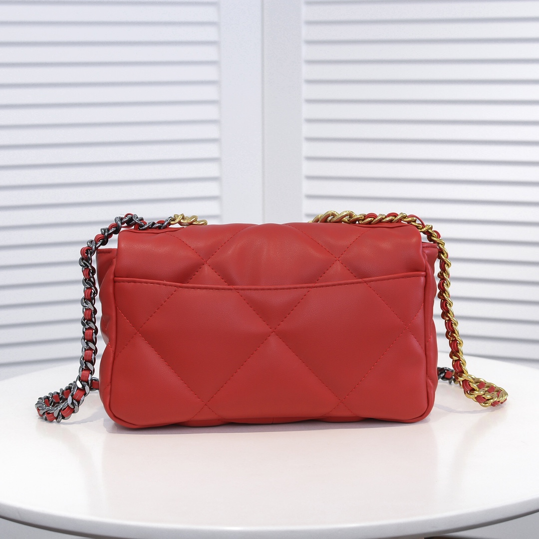 CC Inspired Calfskin Quilted CC Inspired 19 Flap Red -Golden - Bag - Gorchic - $132.99