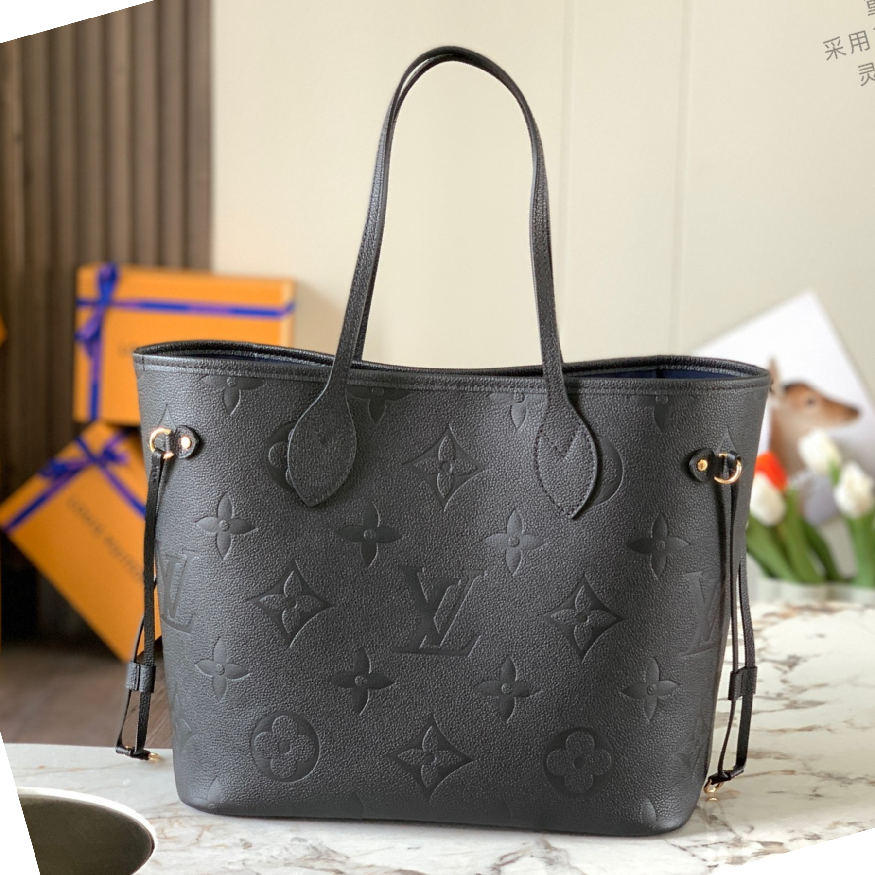 Designer Monogram Neverfull Black Embossed Medium Handbag - Gorchic - $118.99