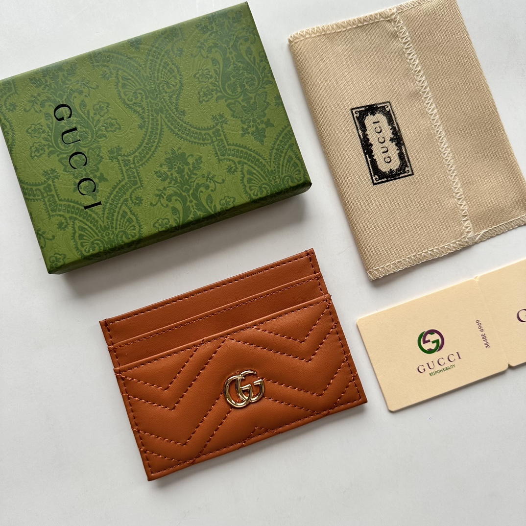 Double-G GG Marmont card case orange leather-wallet - Gorchic - $39.99