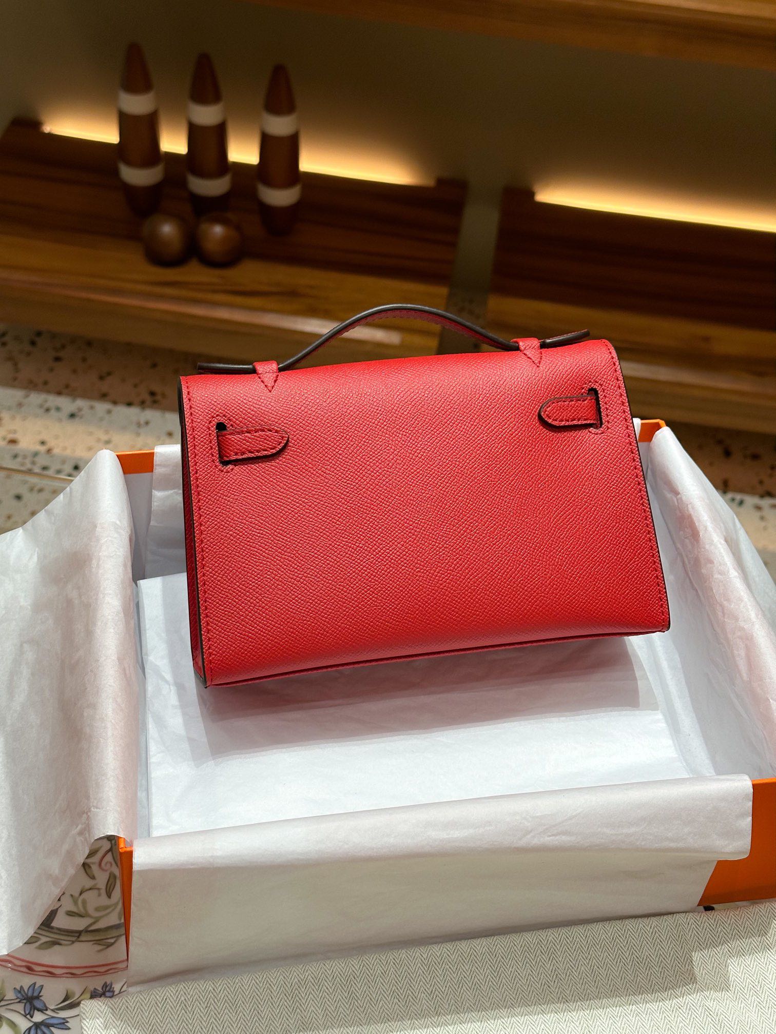 H-Inspired Kelly Mini 1st Kelly Pochette Generation Epsom Palm Leather-Red - Gorchic - $143.99