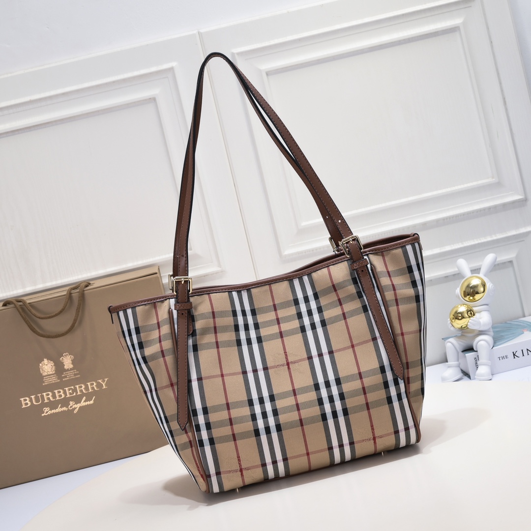 burbery Invisible War Horse Shopper - Checkered Brown Bag - Gorchic - $163.99