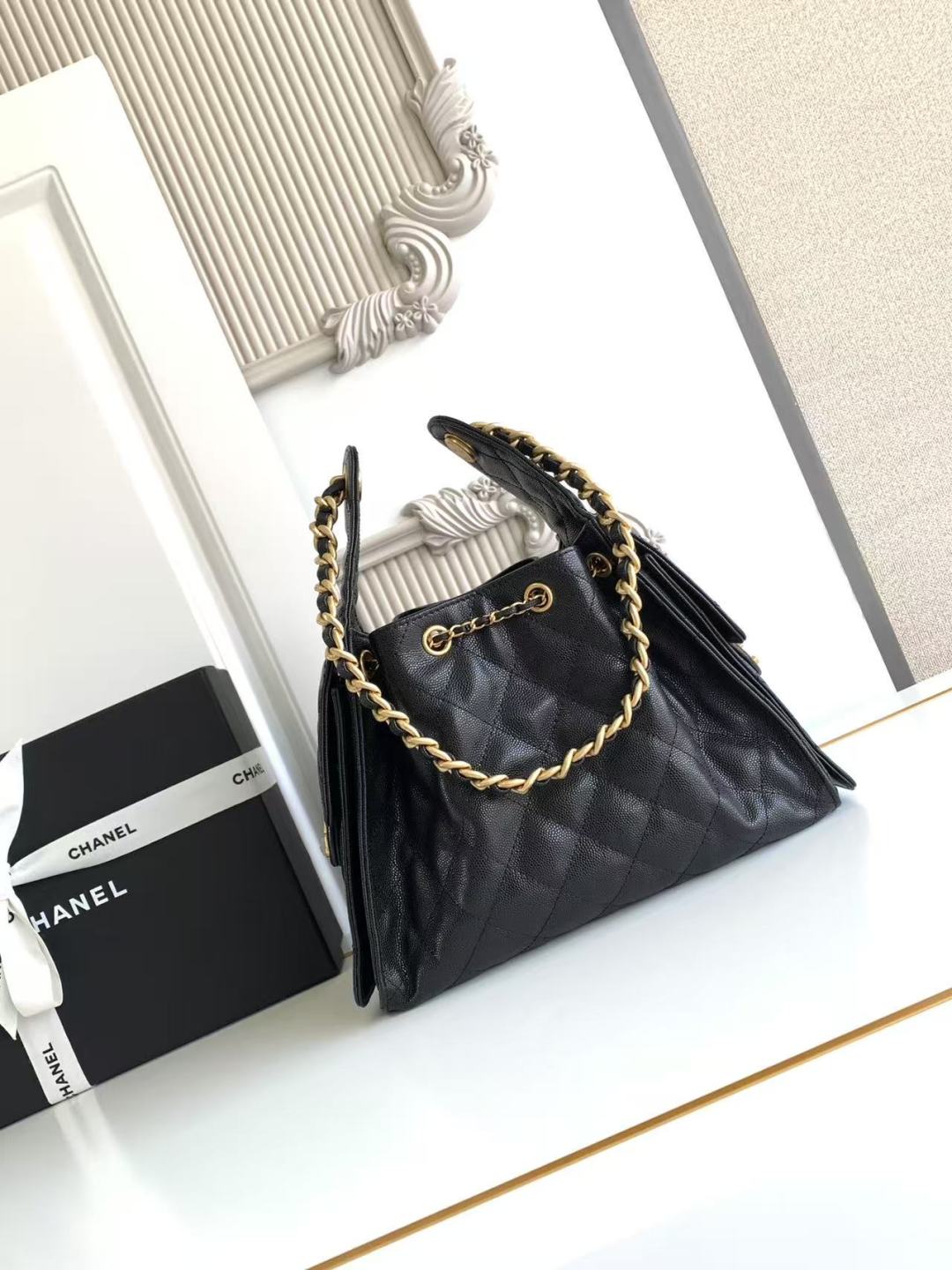 CC Inspired 25 Small Handbag Grained Calfskin & Gold-Tone Metal Black -Bag - Gorchic - $152.99