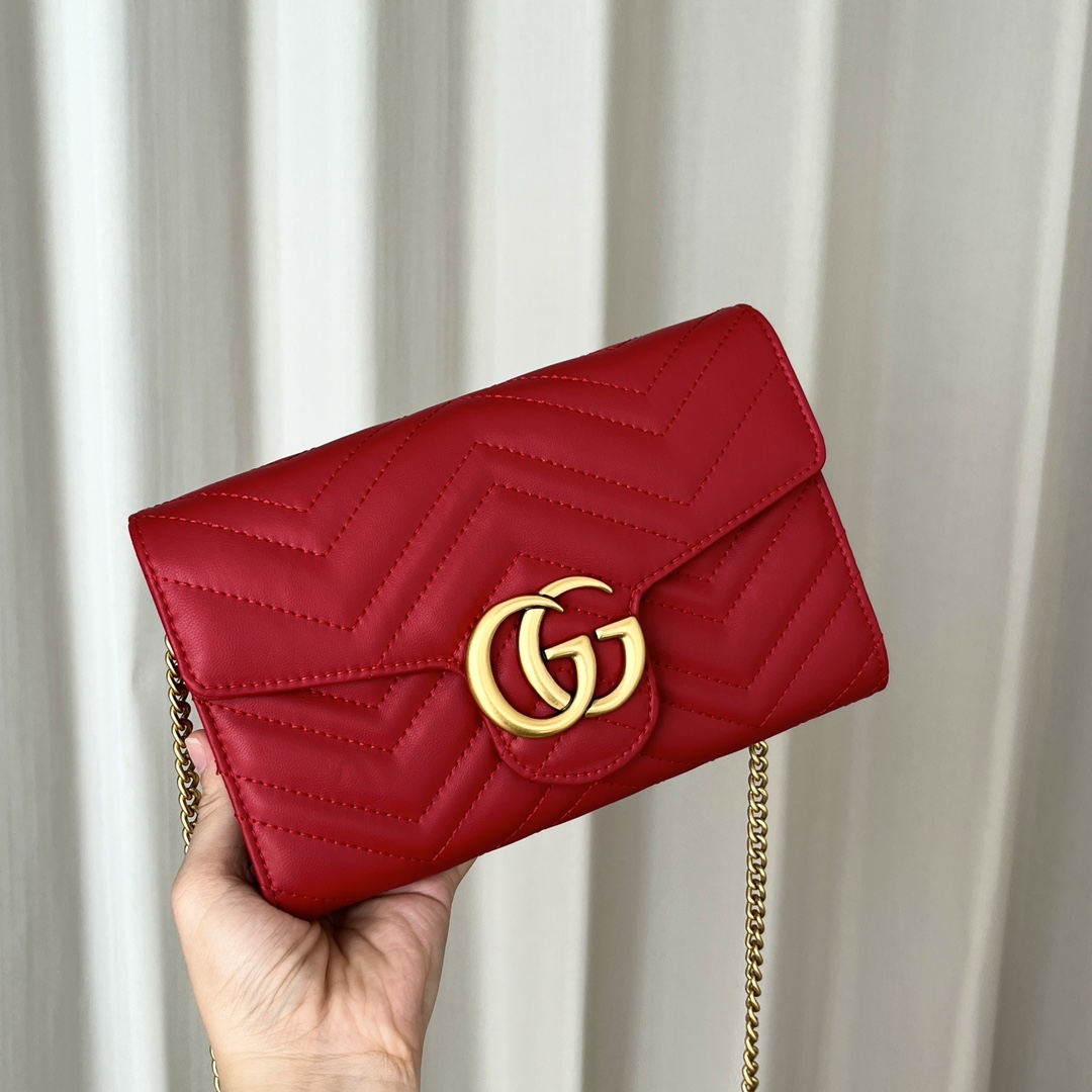 Double-G Marmont Chain Wallet - Red Gold Wallet - Gorchic - $123.99