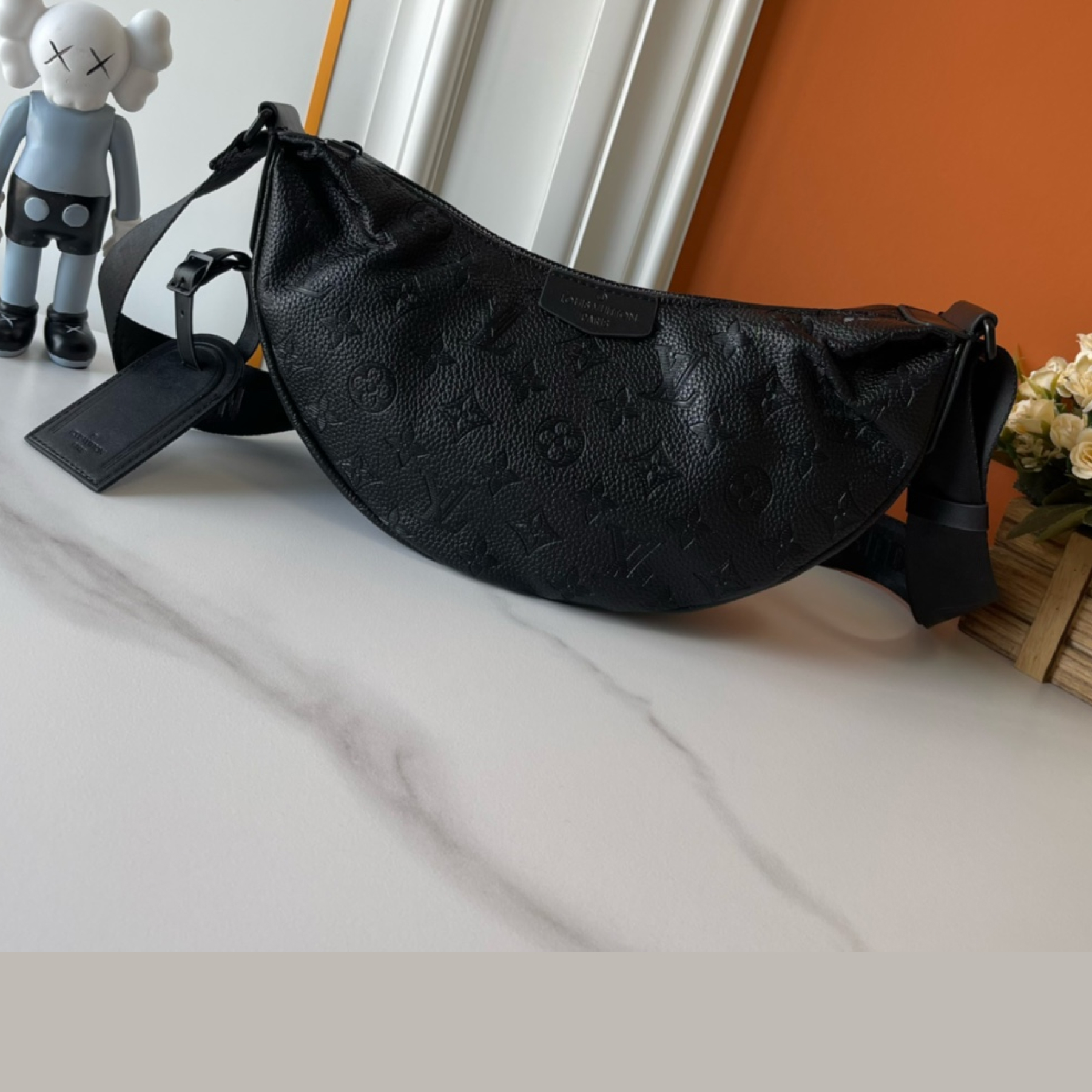 Designer Monogram Hamac Black Embossed Trumpet Handbag - Gorchic - $135.99