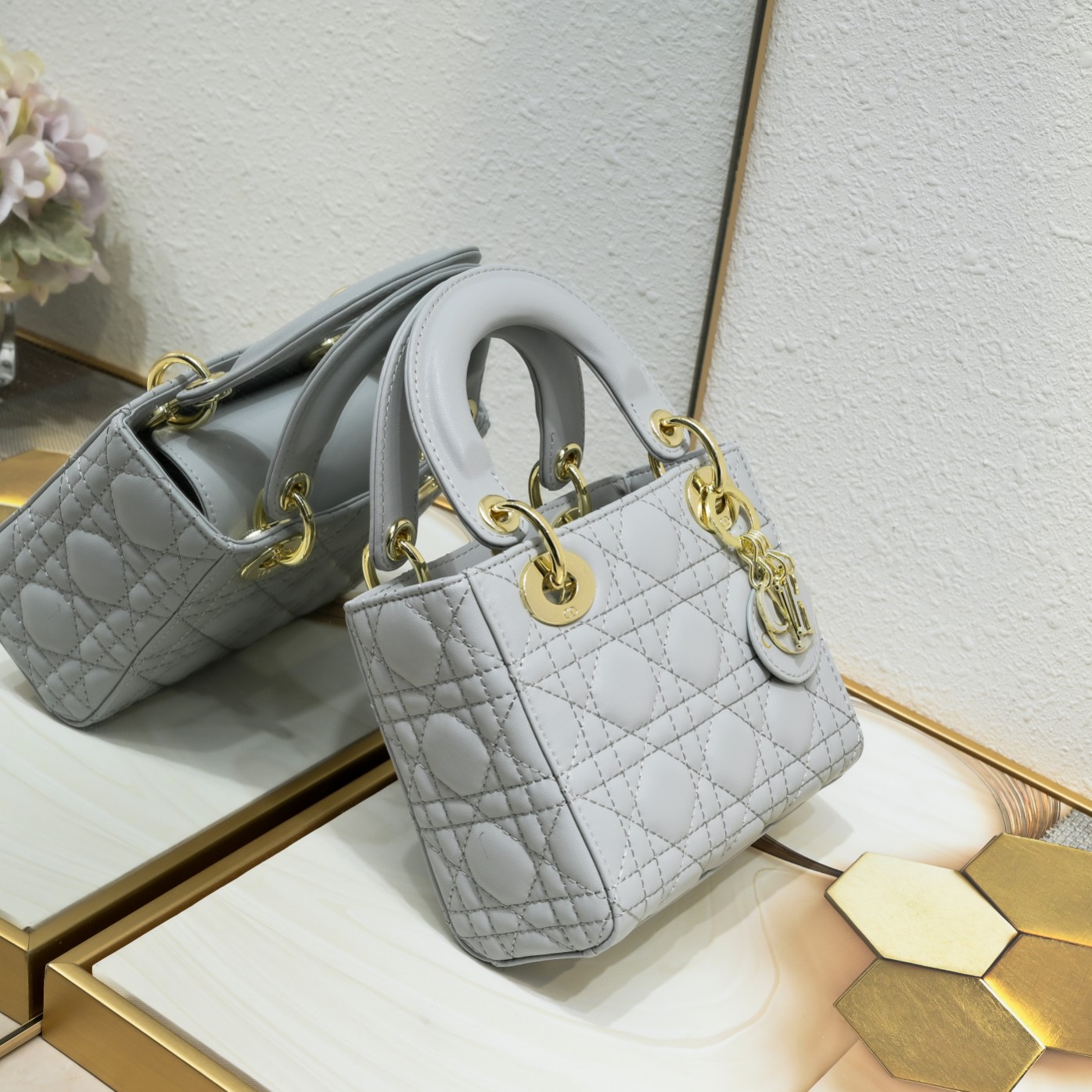 D Inspired Mini Lady D Inspired Bag Grey Cannage Calfskin - Bag - Gorchic - $138.99