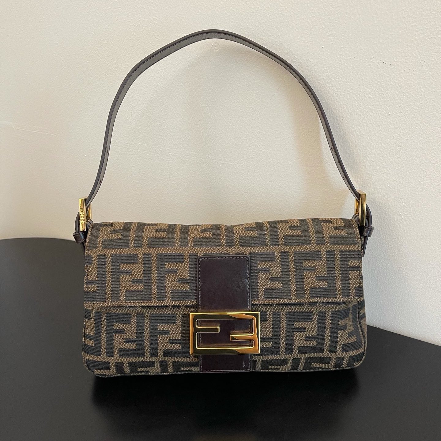 FD Zucca Mamma Baguette with golden accessories - Bag - Gorchic - $110.99