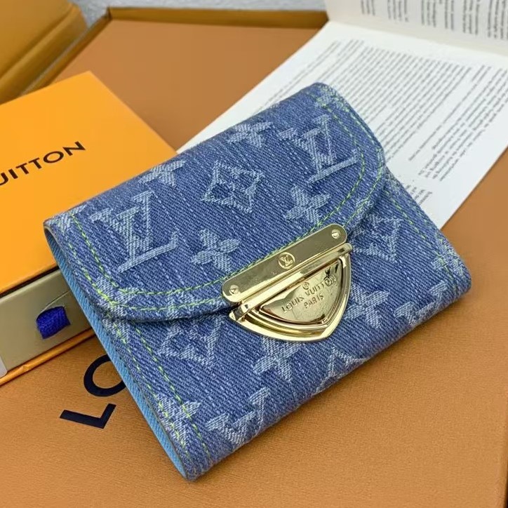 Designer Monogram Victorine Monogram Denim Half Wallet Blue - Gorchic - $88.99