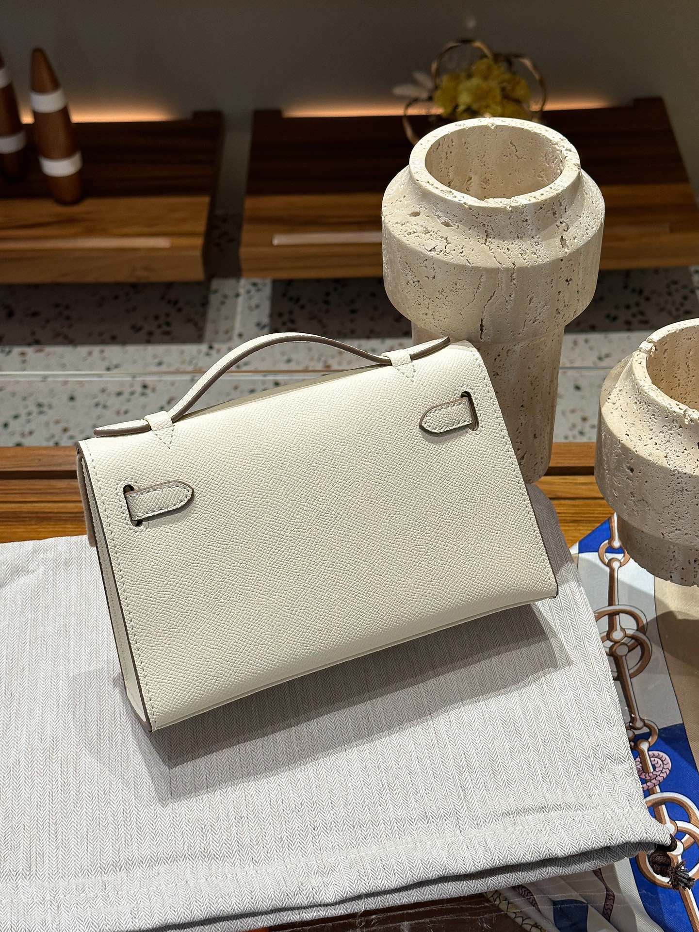 H-Inspired Kelly Mini 1st Kelly Pochette Generation Epsom Palm Leather-White - Gorchic - $143.99