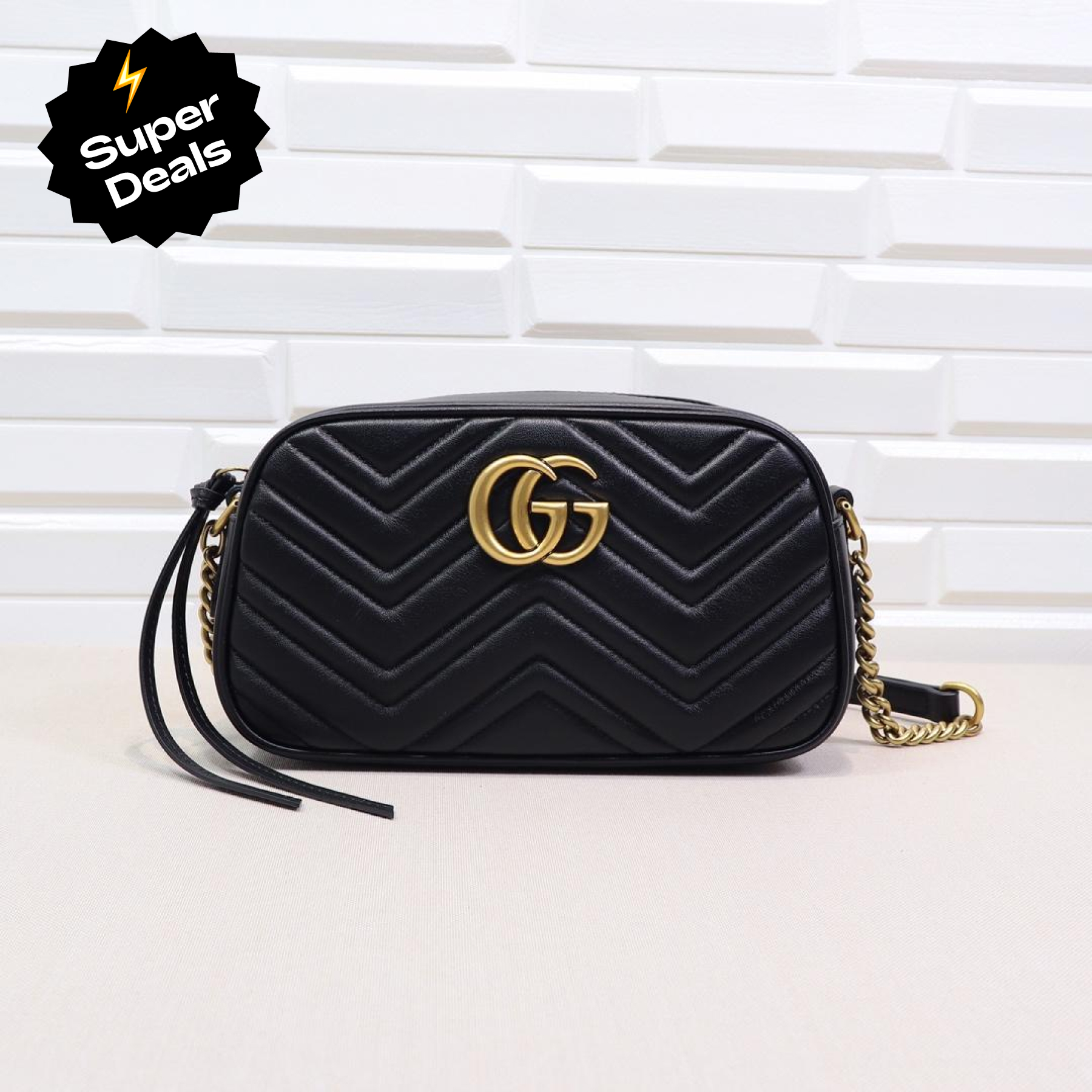 Double-G Calfskin Matelasse GG Marmont Chain Shoulder Bag Black - Bag - Gorchic - $117.99