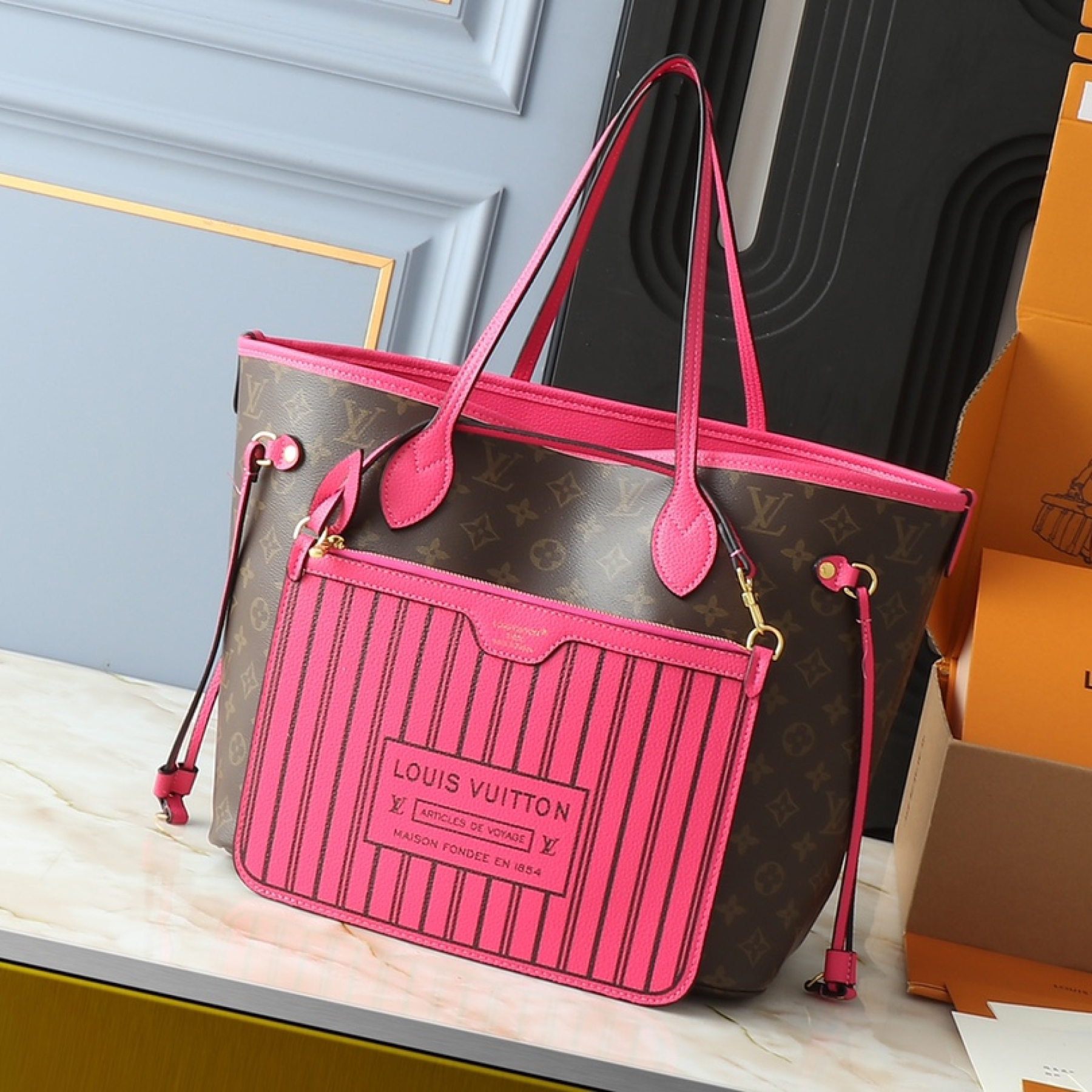 Designer Monogram Neverfull Fuchsia Medium Handbag - Bag - Gorchic - $124.99