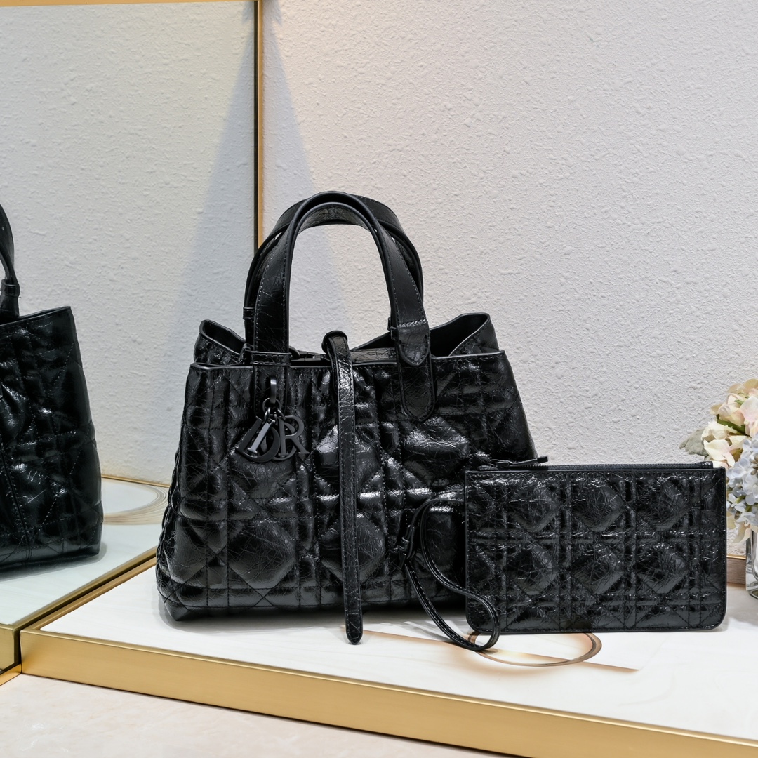D Inspired Toujours Bag - Black Macrocannage Calfskin - Gorchic - $136.99