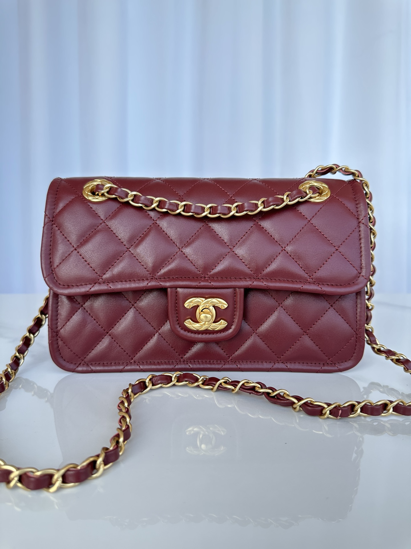 CC Inspired Patent Goatskin Quilted Medium CC Eyelet Flap Burgundy - Bag - Gorchic - $172.99