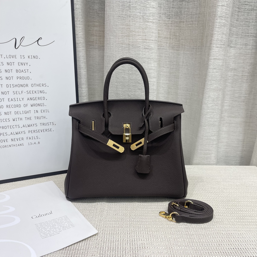 H-Inspired Birkin Togo Retourne Bag Golden Hardware-Dark Grey Bag - Gorchic - $161.99