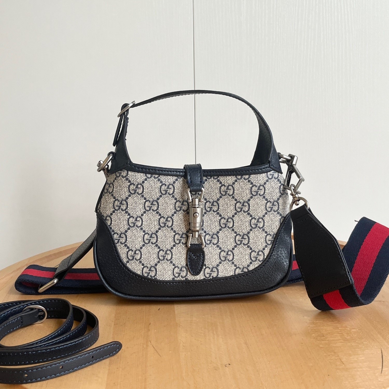 Double-G Jackie 1961 Mini GG shoulder bag Beige and blue GG canvas - Bag - Gorchic - $121.99