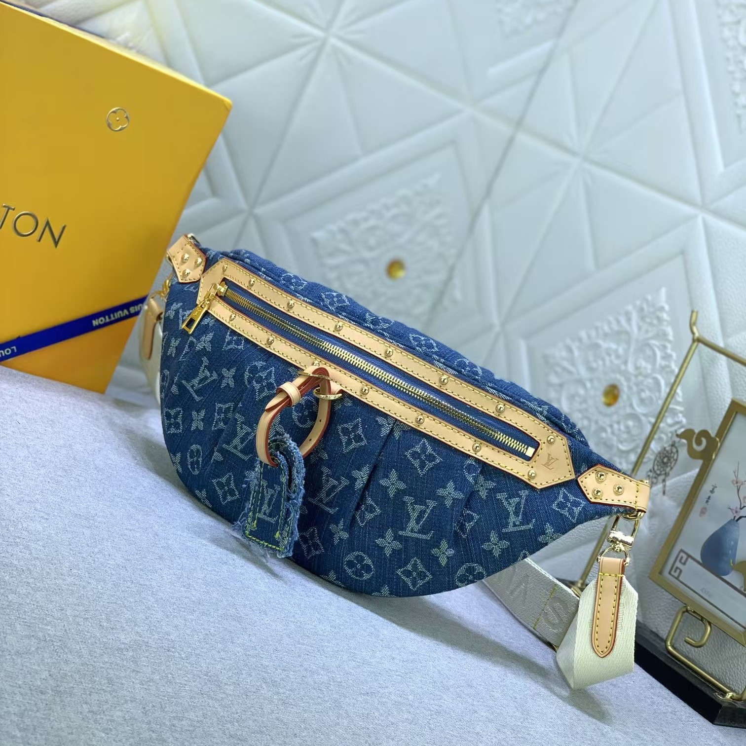 Designer Monogram Denim High Rise Bumbag Blue - Gorchic - $136.99