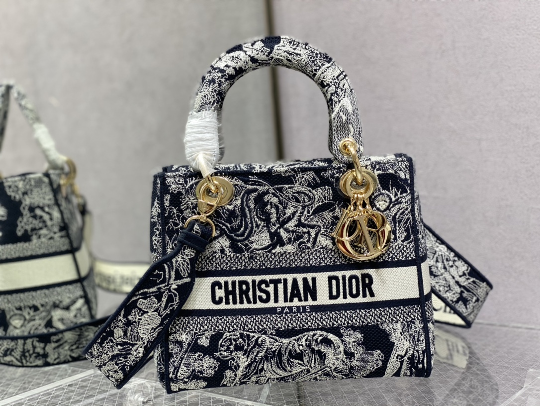 D Inspired The LADY D-LITE Bag Blue Toile de Jouy Reverse Embroidery - Bag - Gorchic - $196.99
