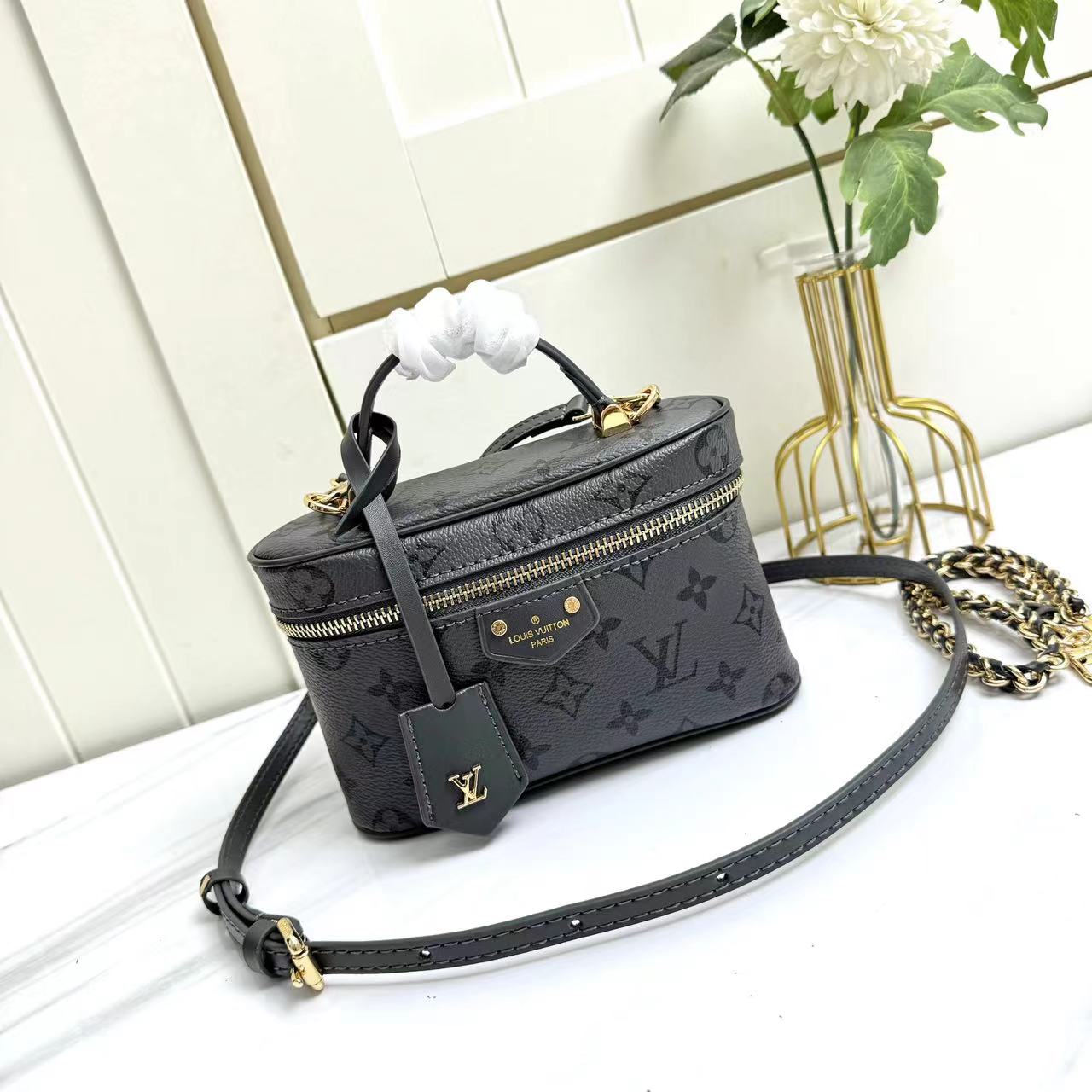 Designer Monogram Vanity Chain Pouch-Black - Bag - Gorchic - $131.99