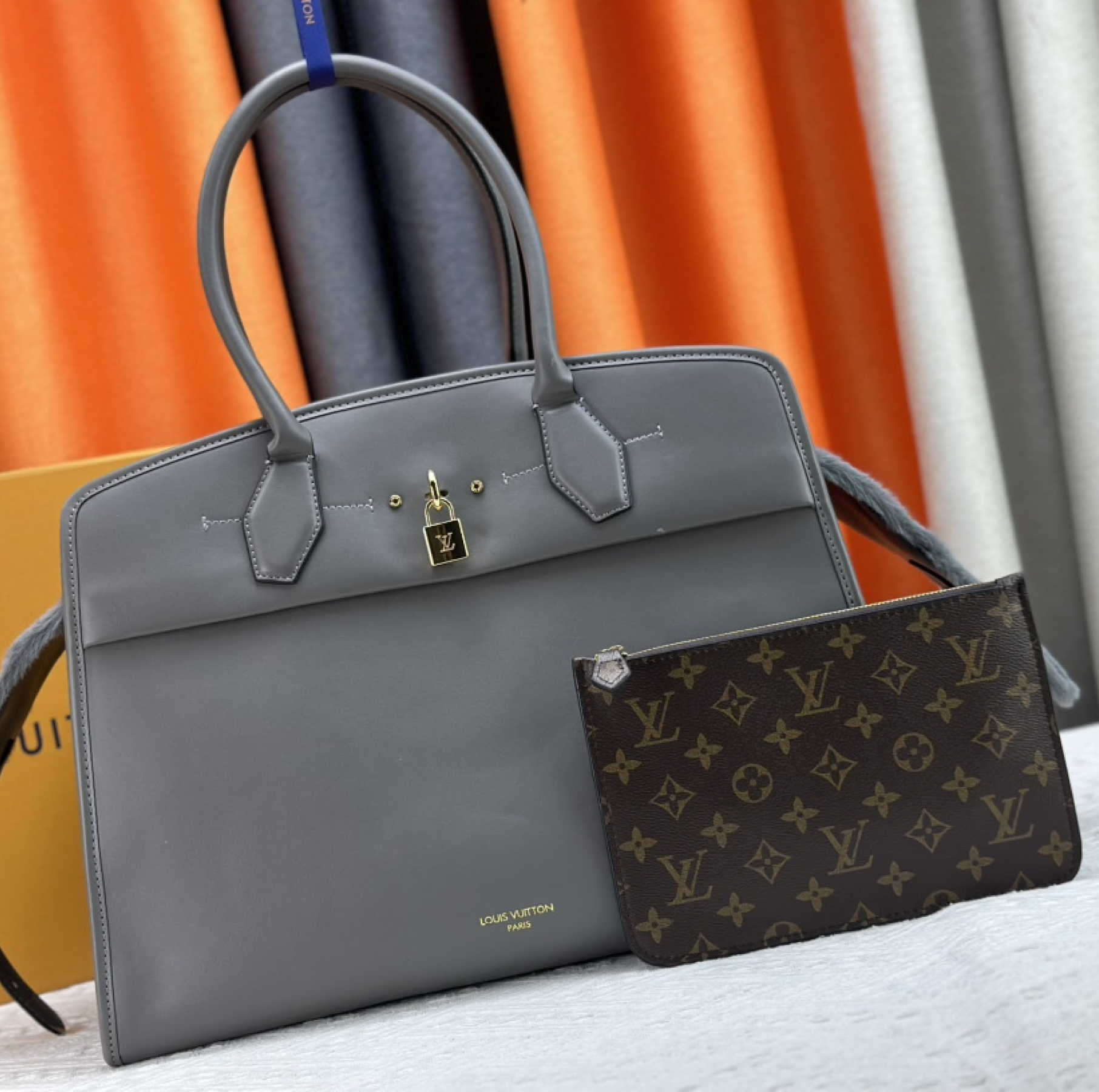 Designer Monogram City Steamer Large Handbag - Grey Bag - Gorchic - $164.99