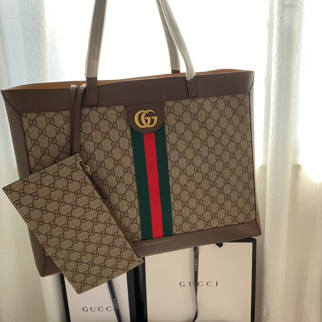 Double-G GG Monogram Web Ophidia Medium Tote Brown - Gorchic - $132.99