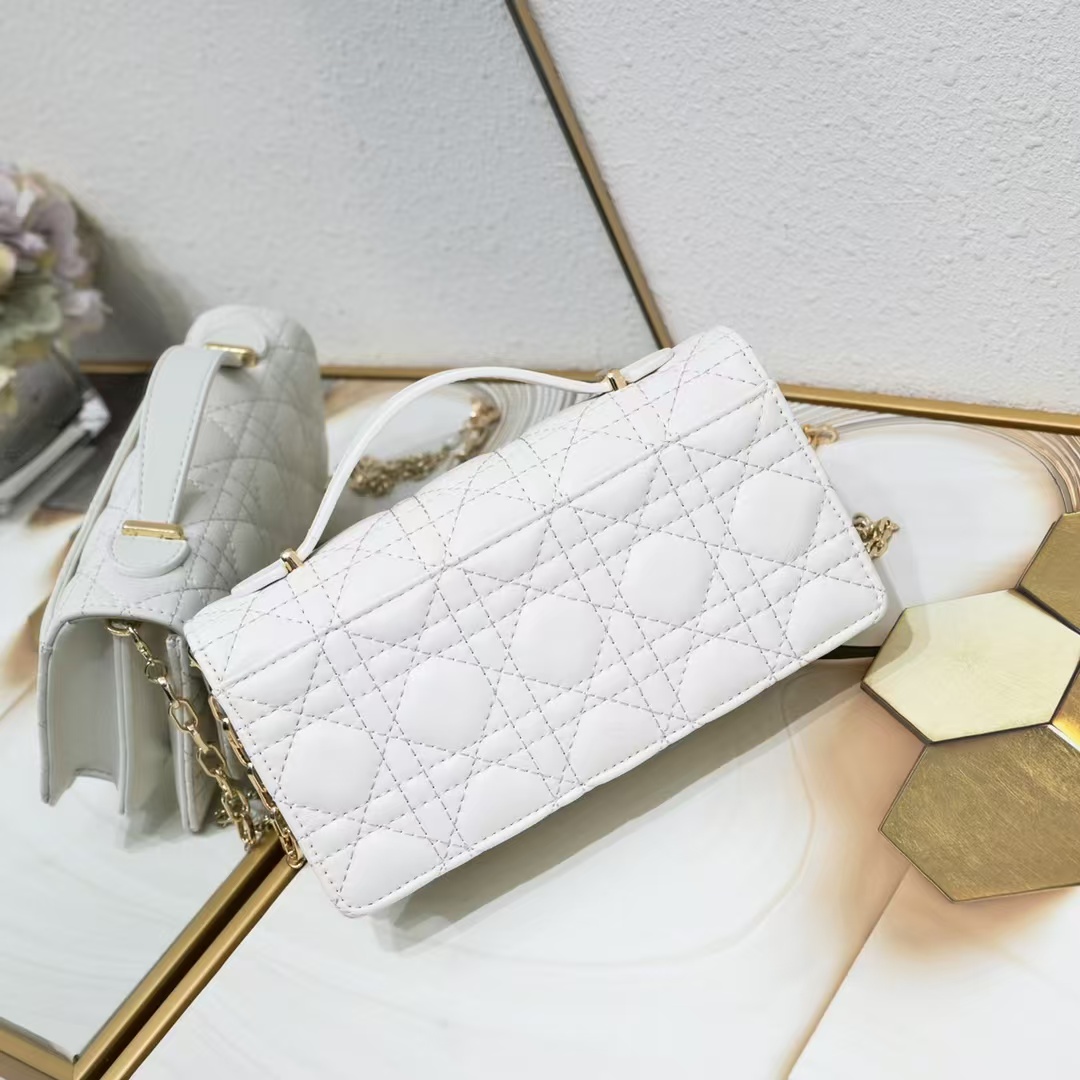 D Inspired Mini Bag Latte Cannage Lambskin - Gorchic - $142.99
