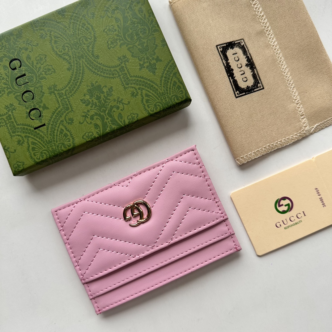 Double-G GG Marmont card case pink leather-wallet - Gorchic - $39.99