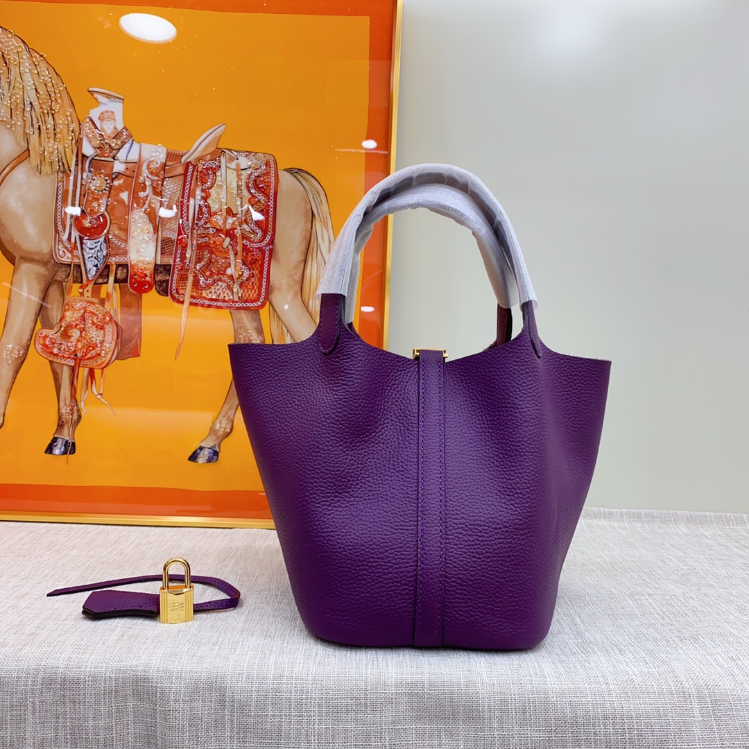 H-Inspired Clemence Picotin Lock Bag Golden Hardware-Purple Bag - Gorchic - $143.99