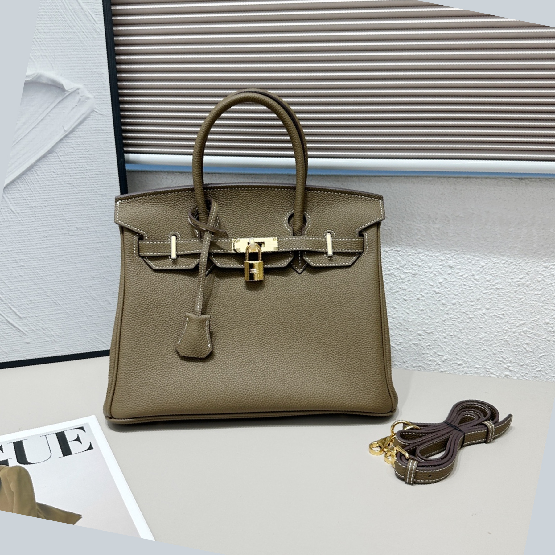 H-Inspired Birkin Togo Retourne Bag Golden-Dark Green Bag - Gorchic - $161.99