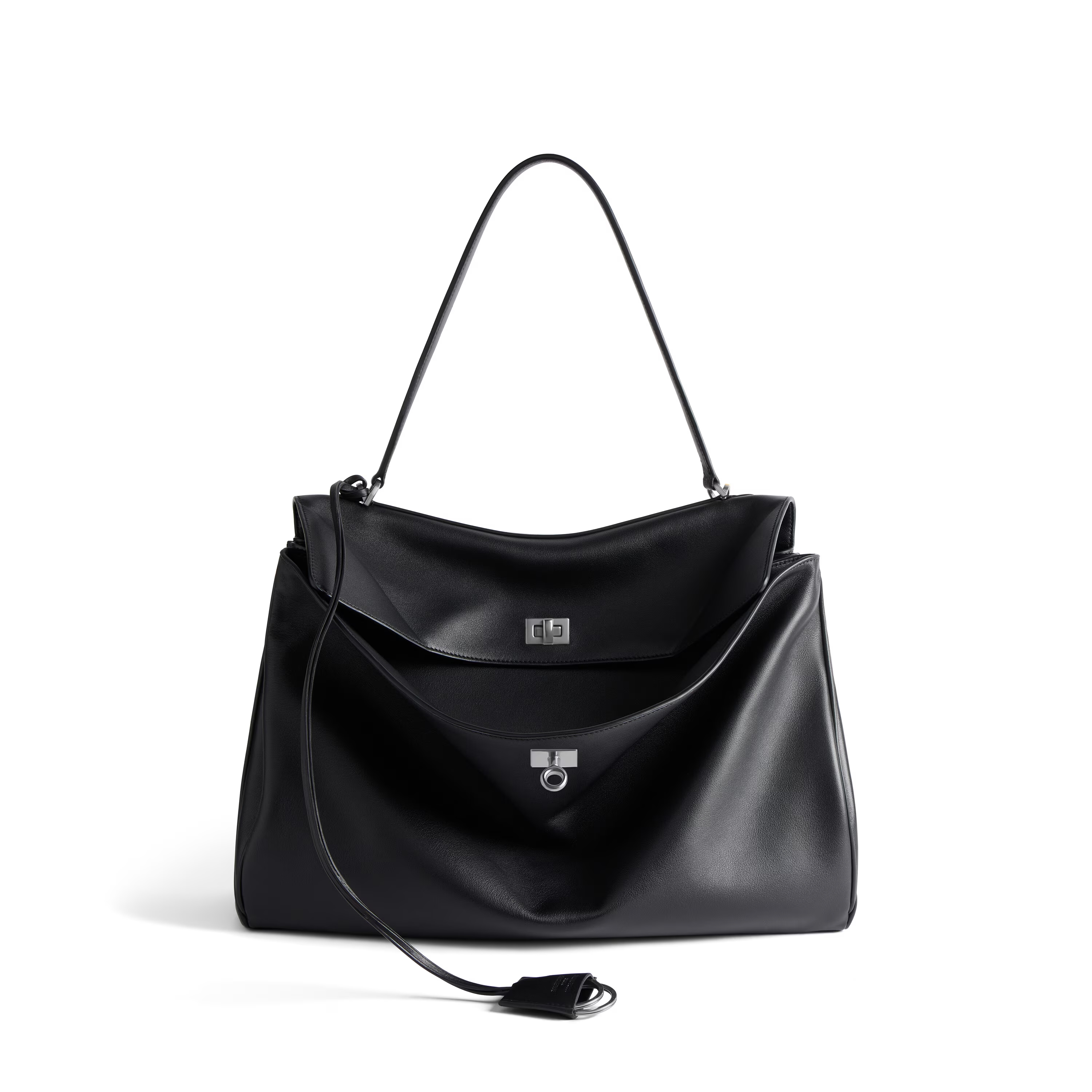 Hourglass iconic Rodeo leather shoulder bag in Black and aged-sliver hardware Multiple Size - Bag - Gorchic - $169.99