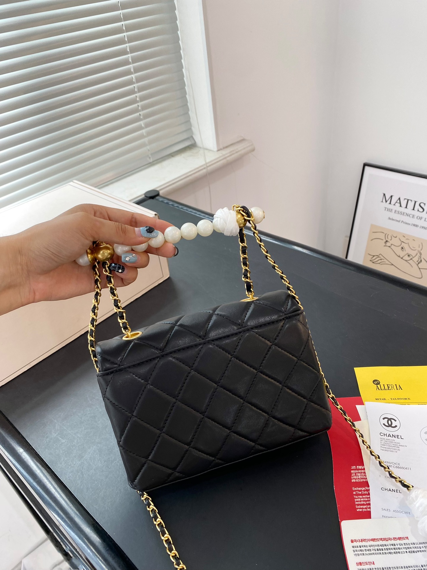 CC Inspired Mini Flap Bag with Top Pearl Chain Handle-Black - Bag - Gorchic - $135.99