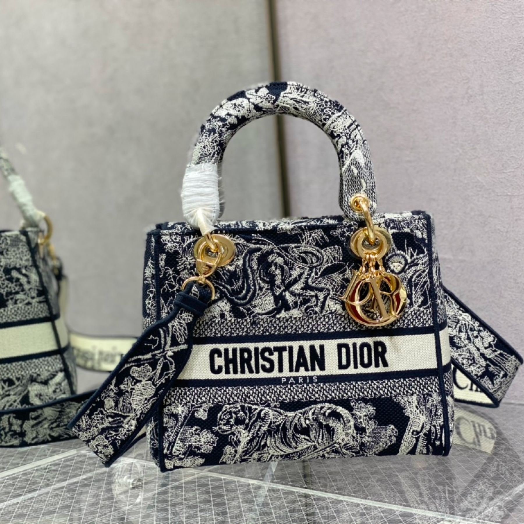 D Inspired The LADY D-LITE Bag Blue Toile de Jouy Reverse Embroidery - Bag - Gorchic - $196.99
