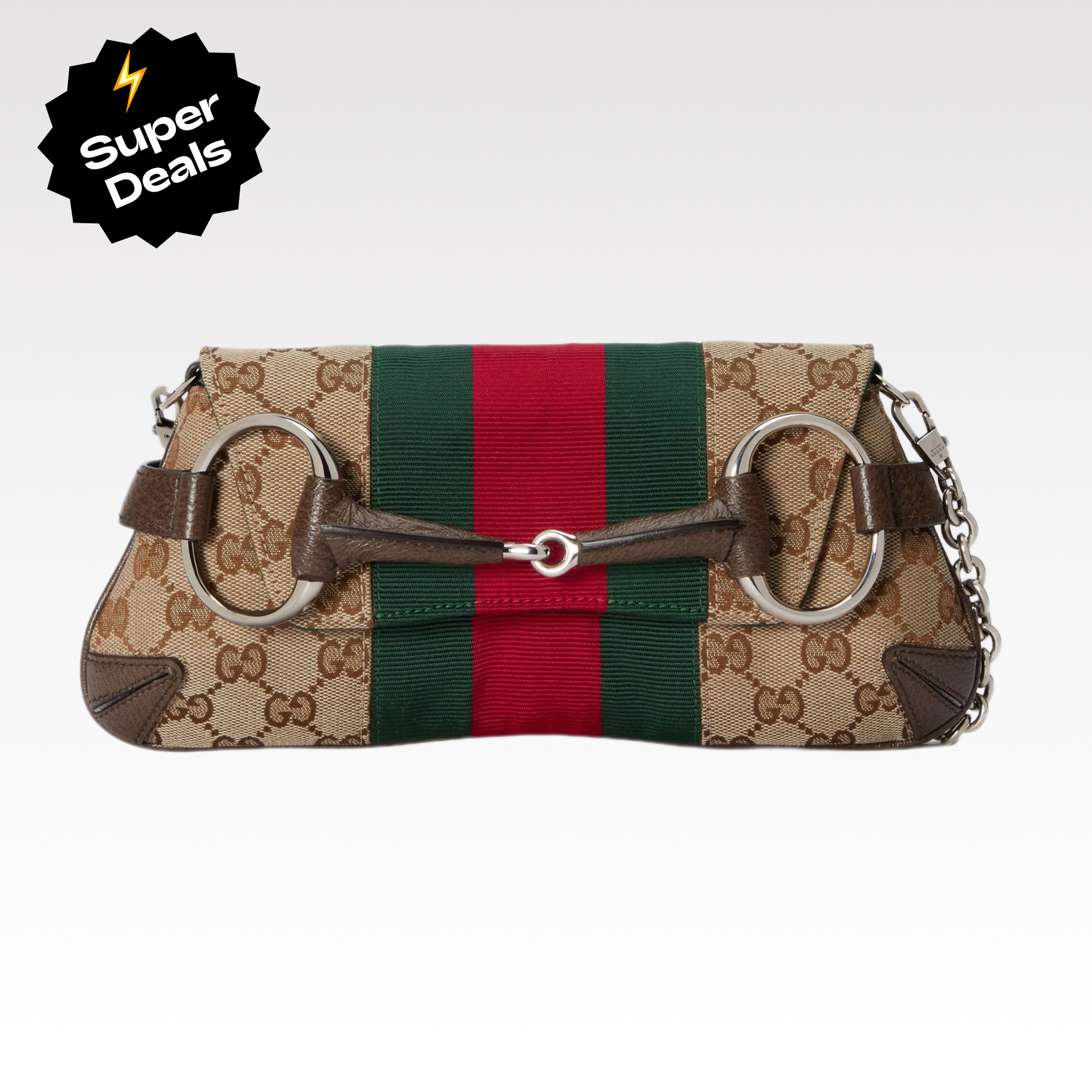 Double-G Horsebit Chain Small Shoulder Bag Beige And Ebony Original GG Canvas - Bag - Gorchic - $110.99