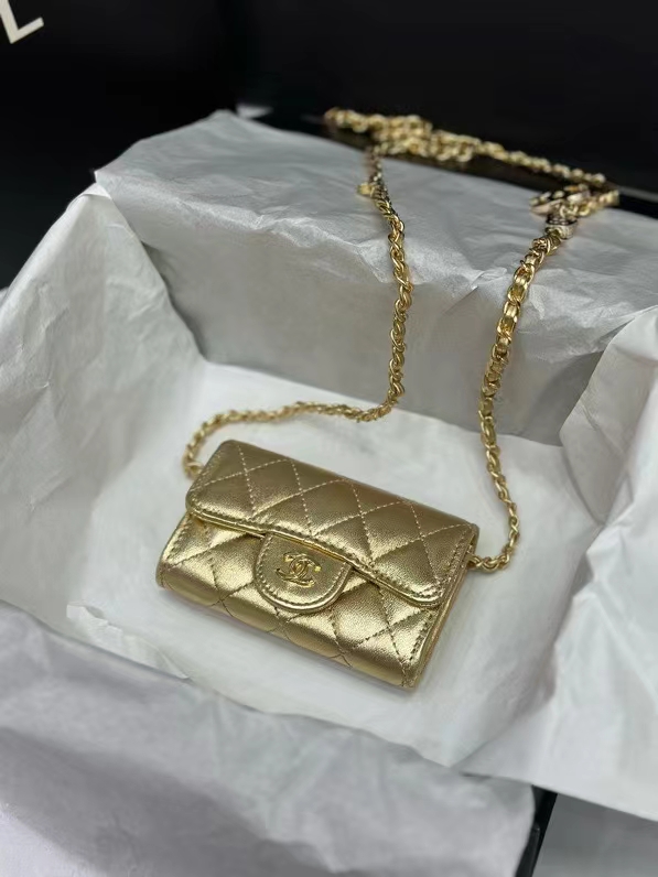 CC Inspired Gold Metallic Calfskin Quilted Flap Chain Waist Bag - Gorchic - $82.99