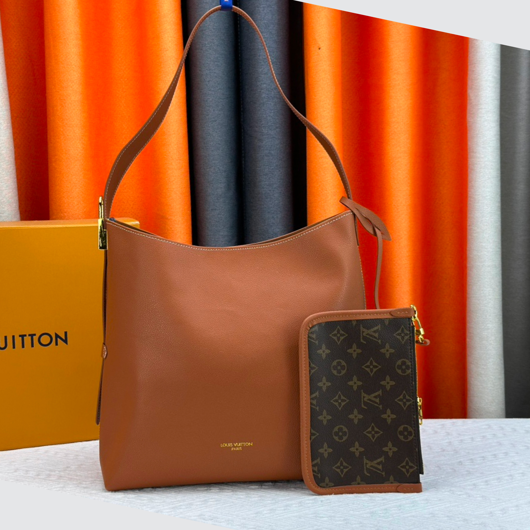 Designer Monogram Low Key Hobo PM Bag in Brown - Bag - Gorchic - $130.99