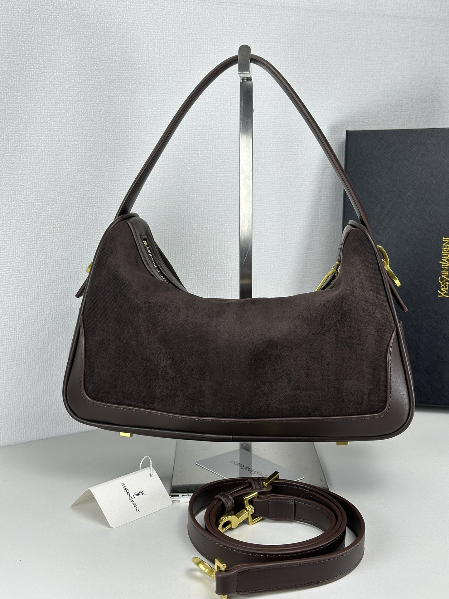 Lady Designer Fashion Vintage Bowling Bag - Brown Brushed Leather Bag - Gorchic - $135.99