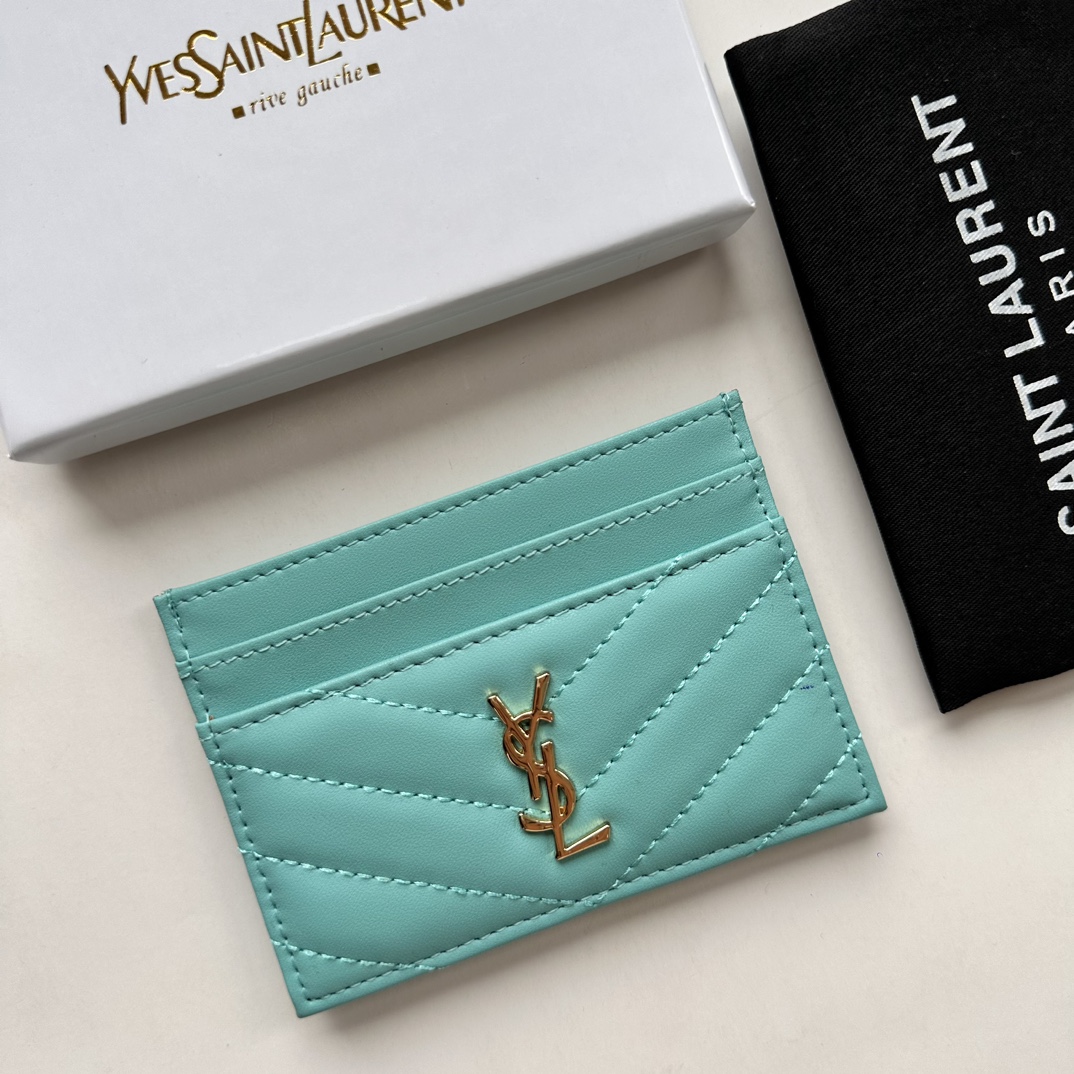 Lady Designer CASSANDRE MATELASSÉ card case in lambskin -Blue Wallet - Gorchic - $35.99