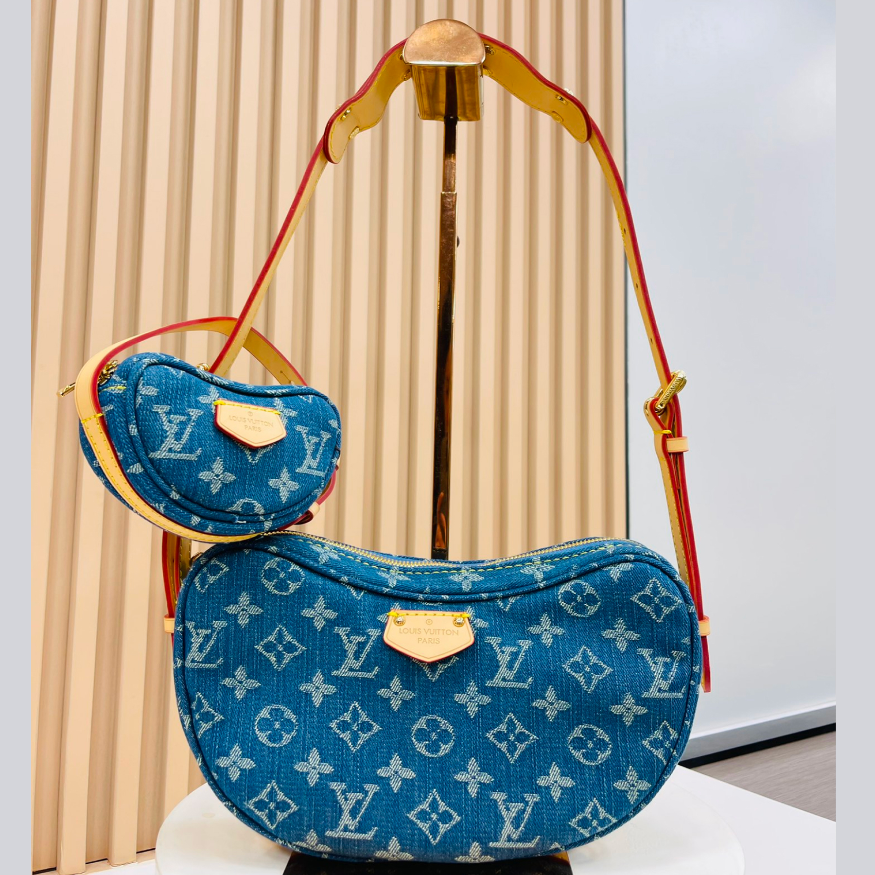 Designer Monogram New Remix Croissant Denim MM Bag - Gorchic - $131.99