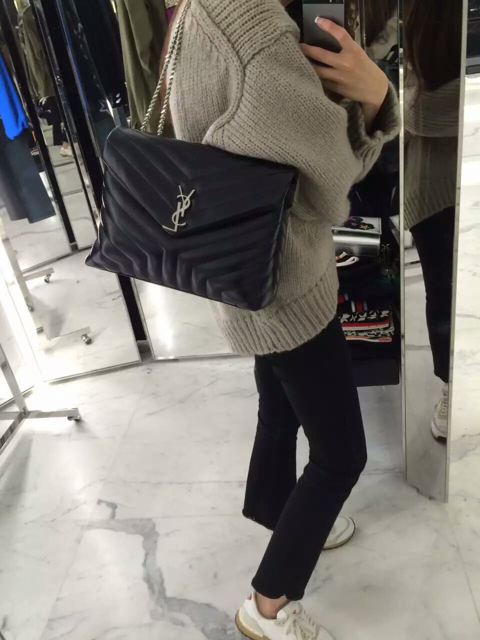 Lady Designer Loulou medium quilted leather shoulder bag black - Bag - Gorchic - $132.99